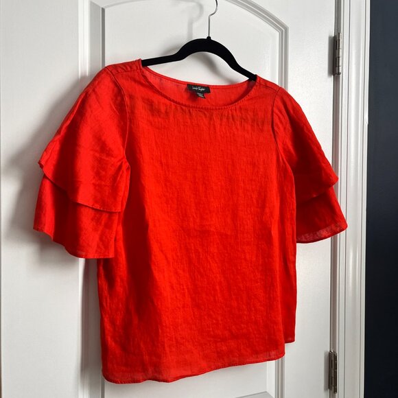 Ruffled sleeve linen top XS - Picture 2 of 8